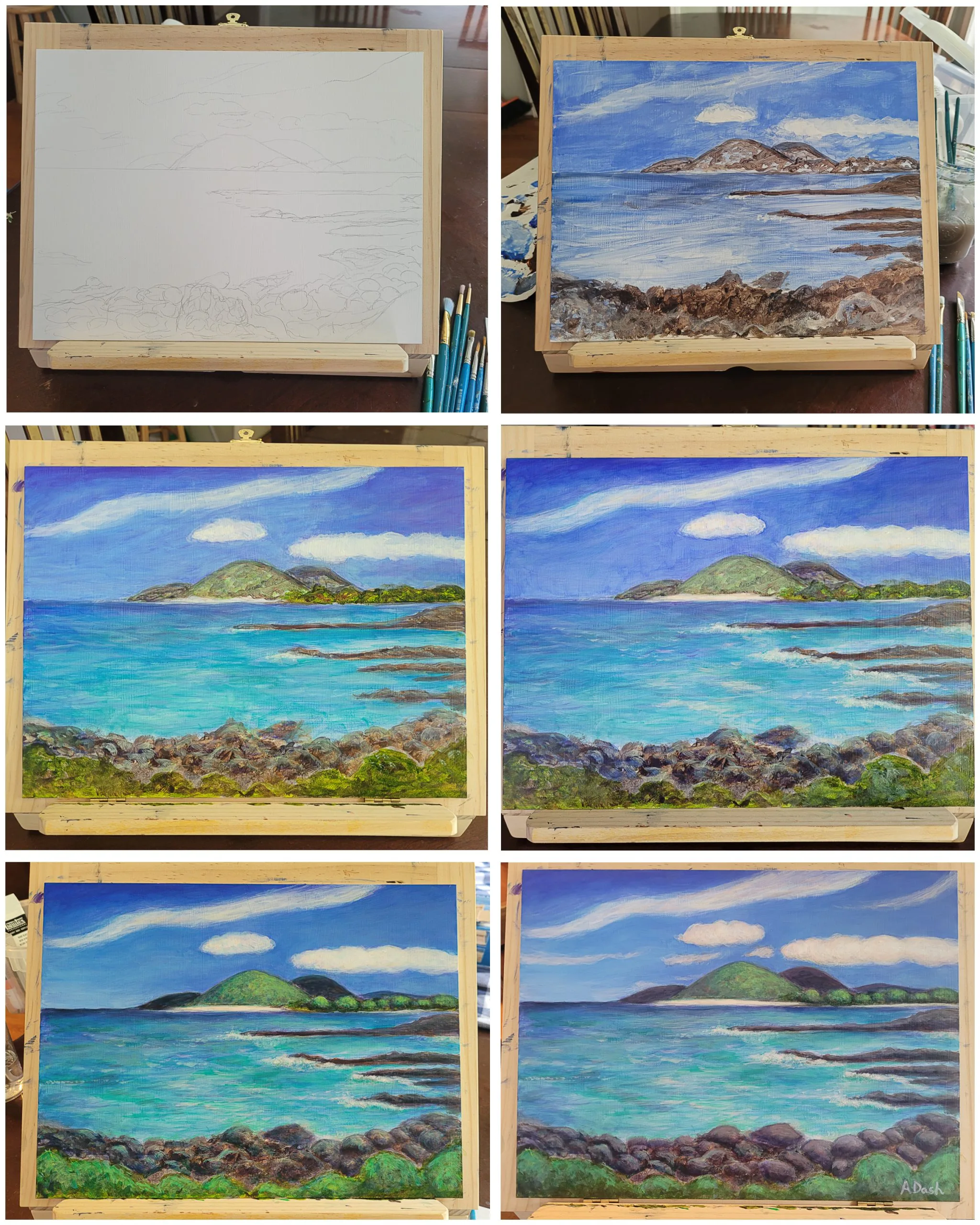Bahamian Sunset Process Bahamian seascape work in progress series