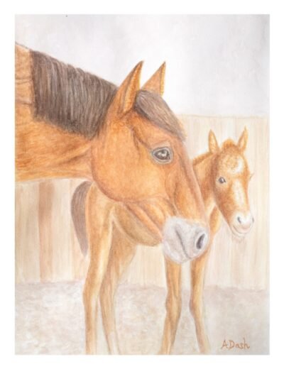 "Mare and Foal" - 9x12" Original Watercolor Painting