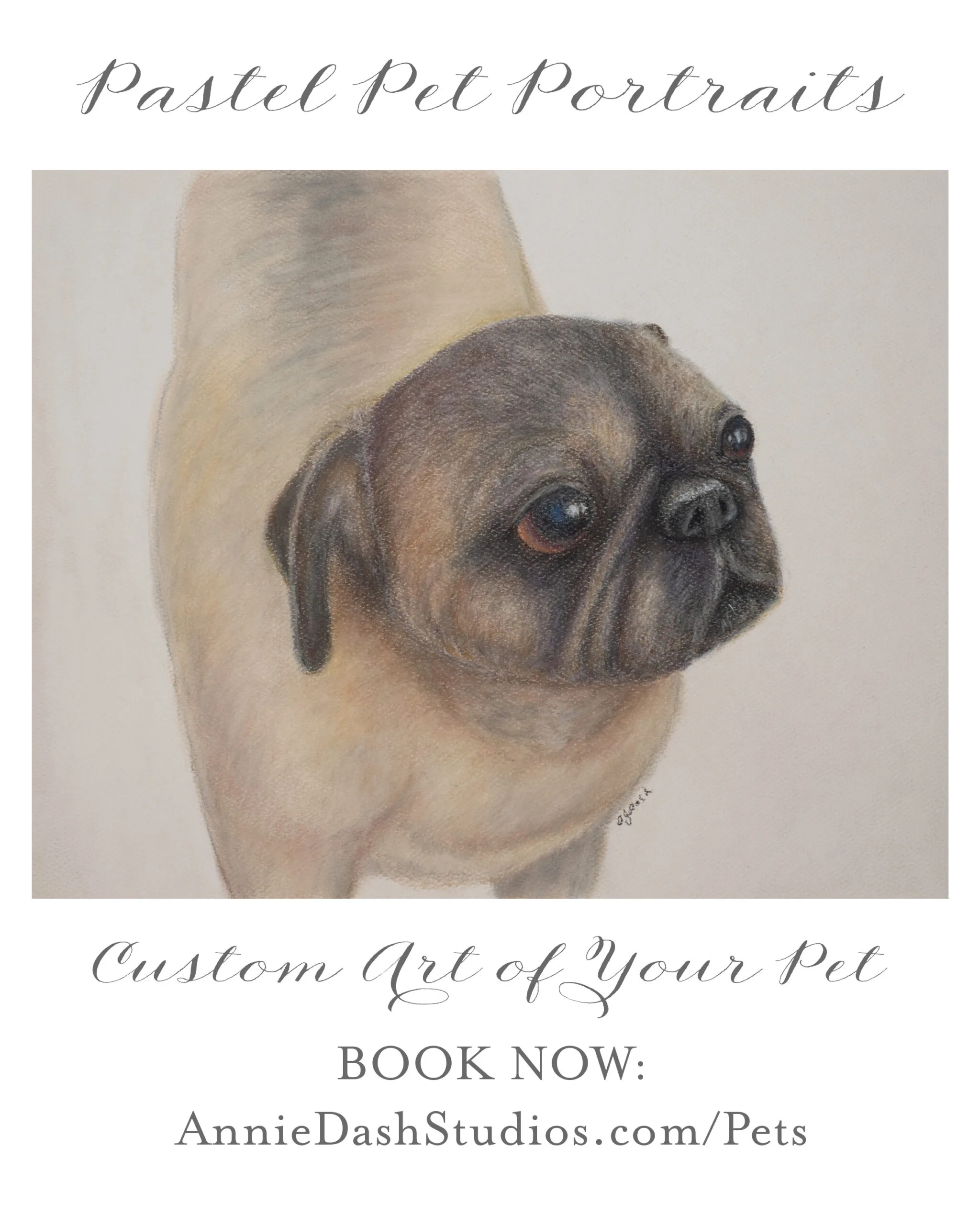 color pastel painting of pug