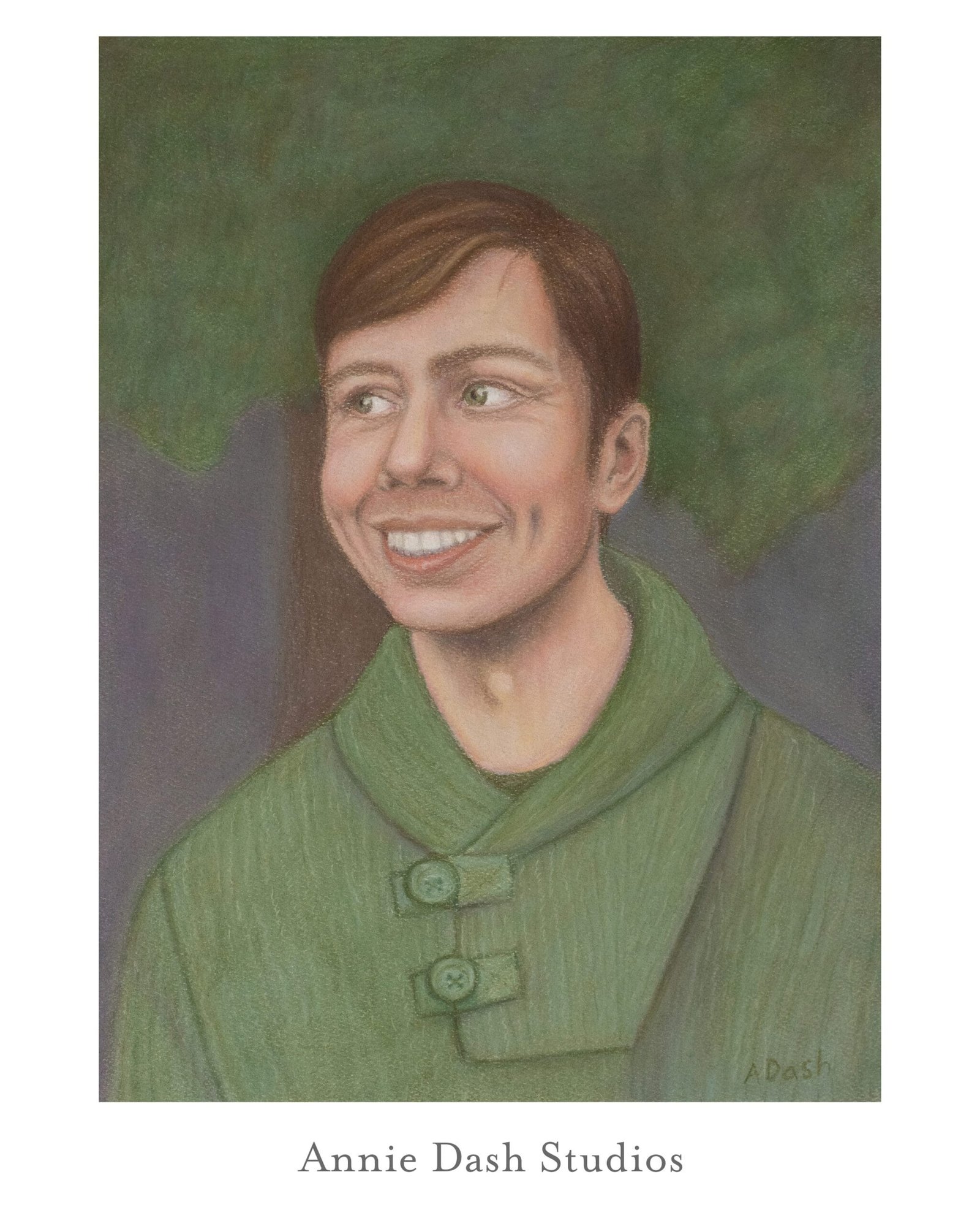 pastel portrait of man looking to the side