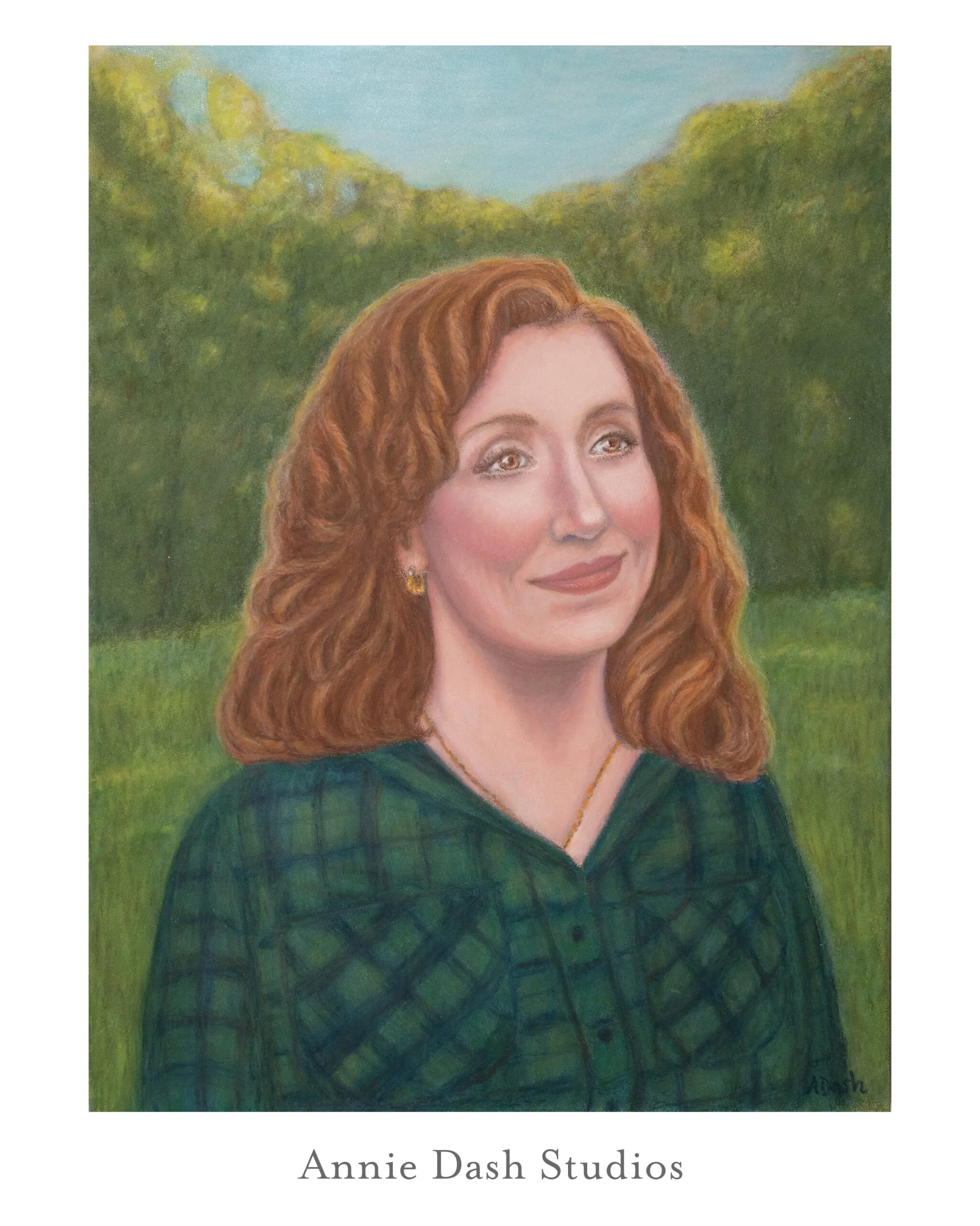 Pastel portrait of woman looking to the side