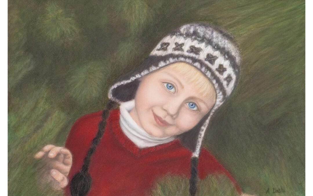 Victor in the Pines: a Pastel portrait of a child