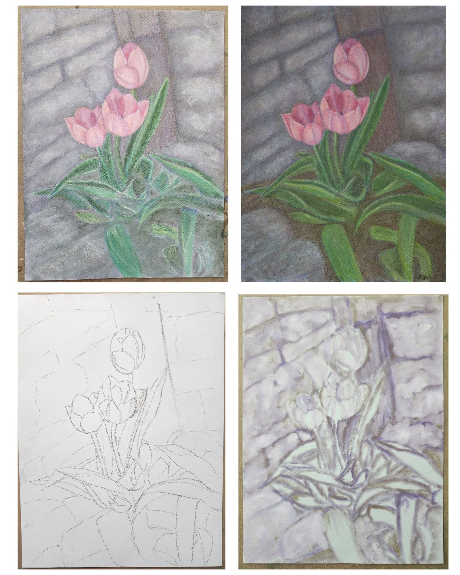 Tulips work in progress Tulips pastel work in progress by Annie Dash Studios