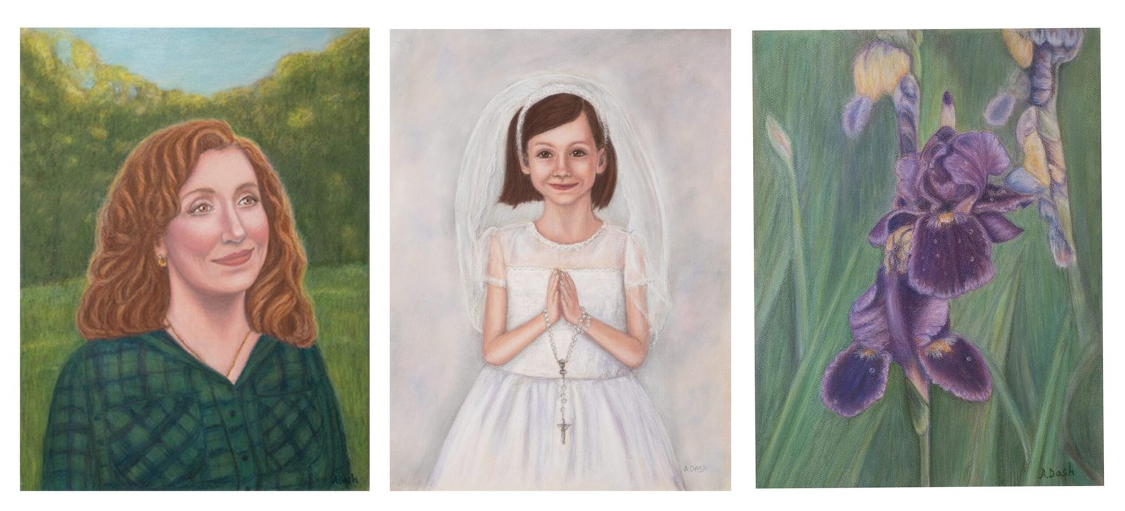 Collage of pastel fine art portrait and black and white portrait photography by Annie Dash Studios