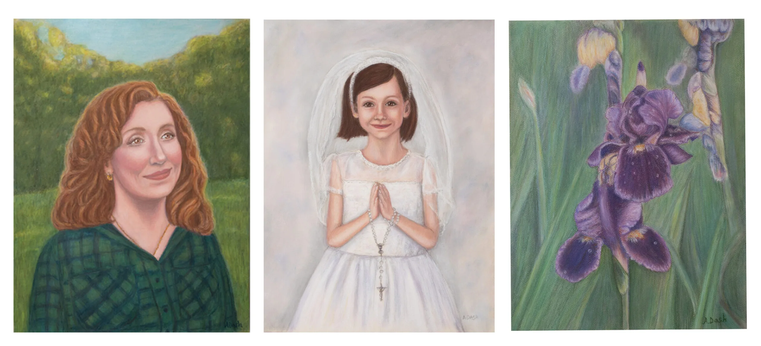 Collage of pastel fine art portrait and black and white portrait photography by Annie Dash Studios