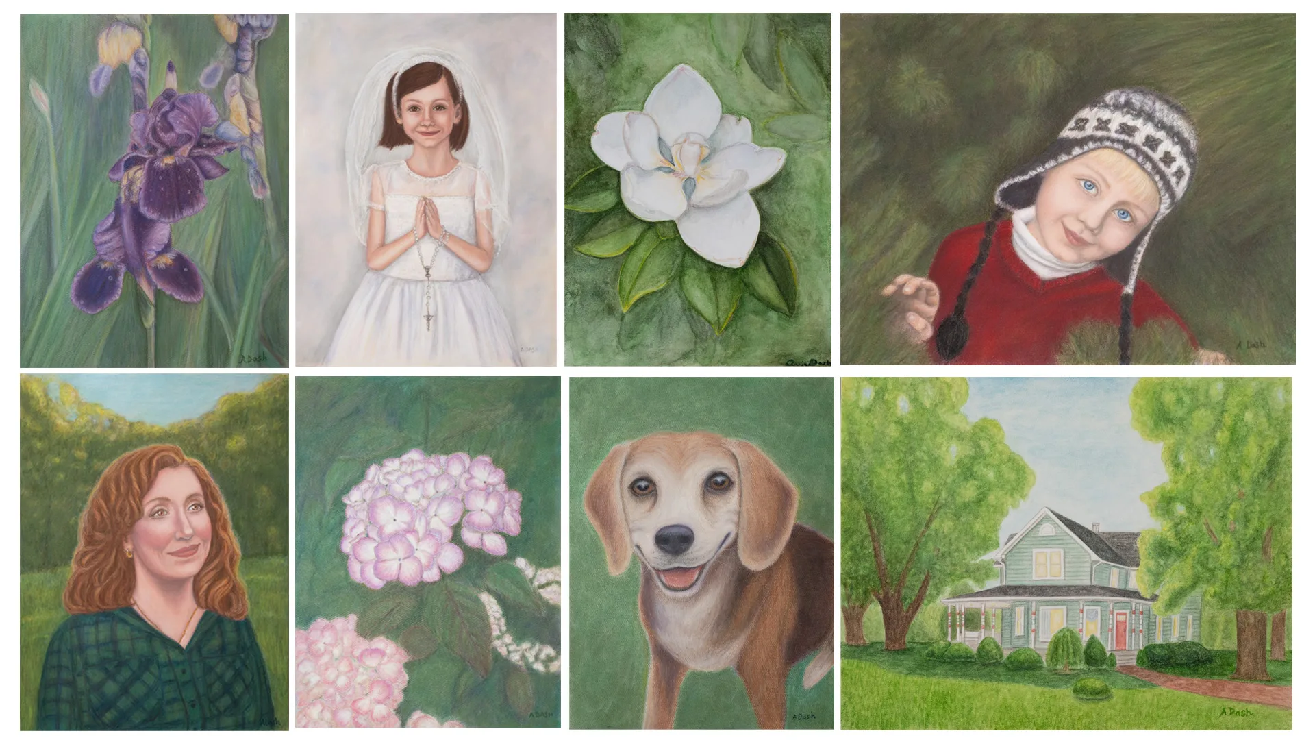 Collage of pastel fine art portrait and black and white portrait photography by Annie Dash Studios