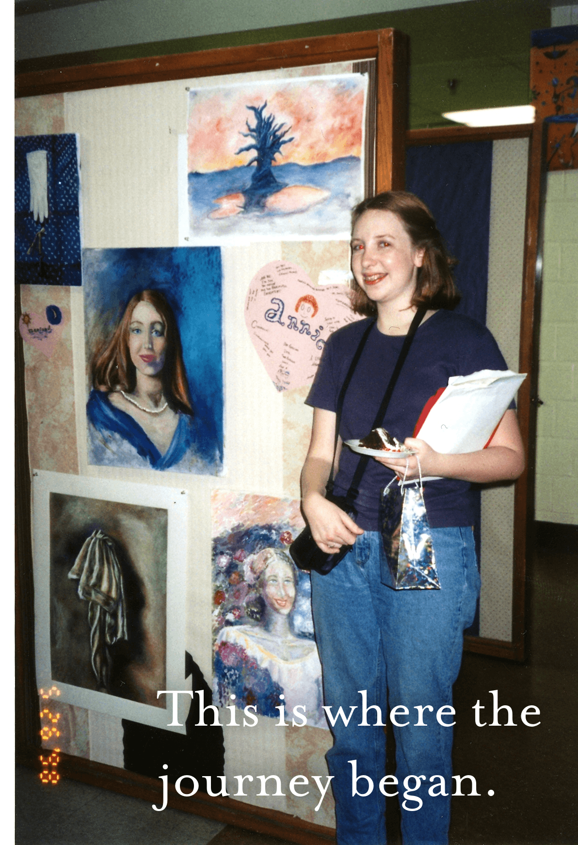 Untitled - August 25, 2026 at 10.37.03 color image of artist with high school senior art display