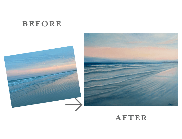 before and after photo to painting of seascape image