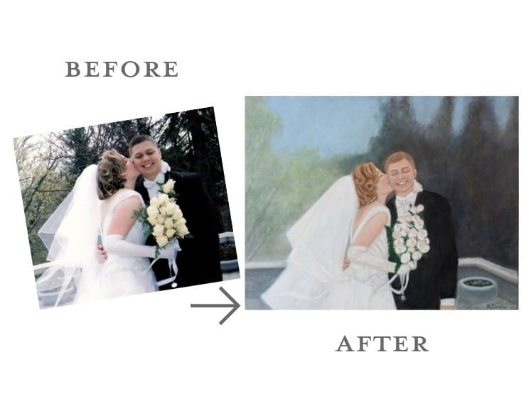Before and After wedding photo image to finished wedding art